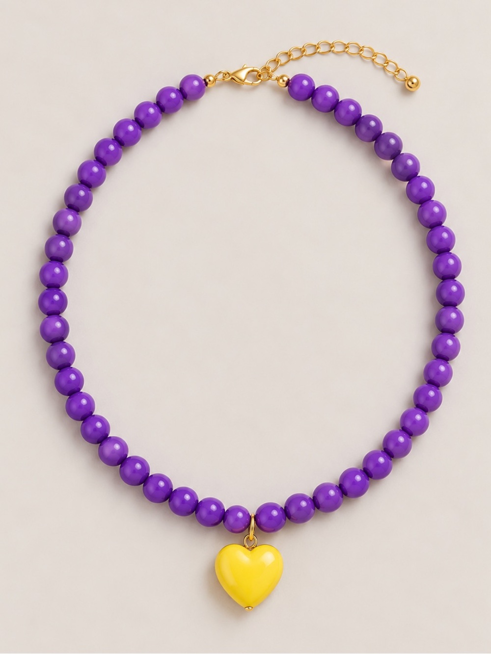 New! Purple Beaded Yellow Heart Y2K Dopamine Necklace NWOT